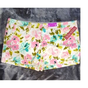Merona Women's Floral Print Shorts Size 16 3 Inch Inseam White Pink Teal